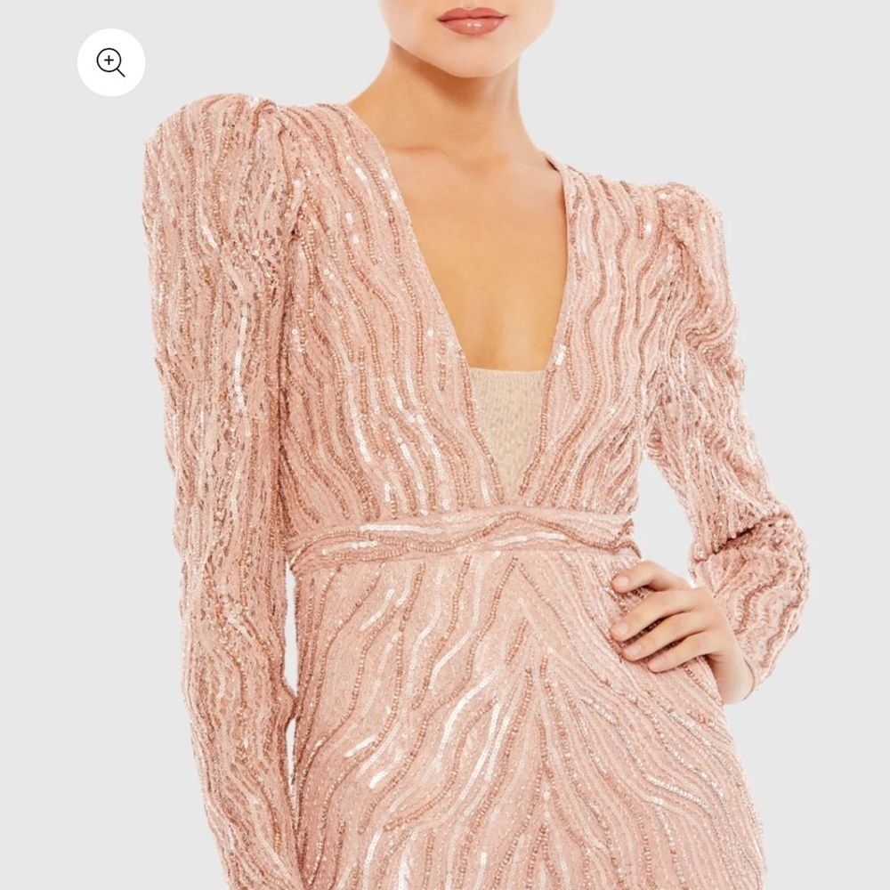 MAC DUGGAL Pink Beaded Puff Sleeve Trumpet Evening Gown Size 4 - Picture 2 of 12